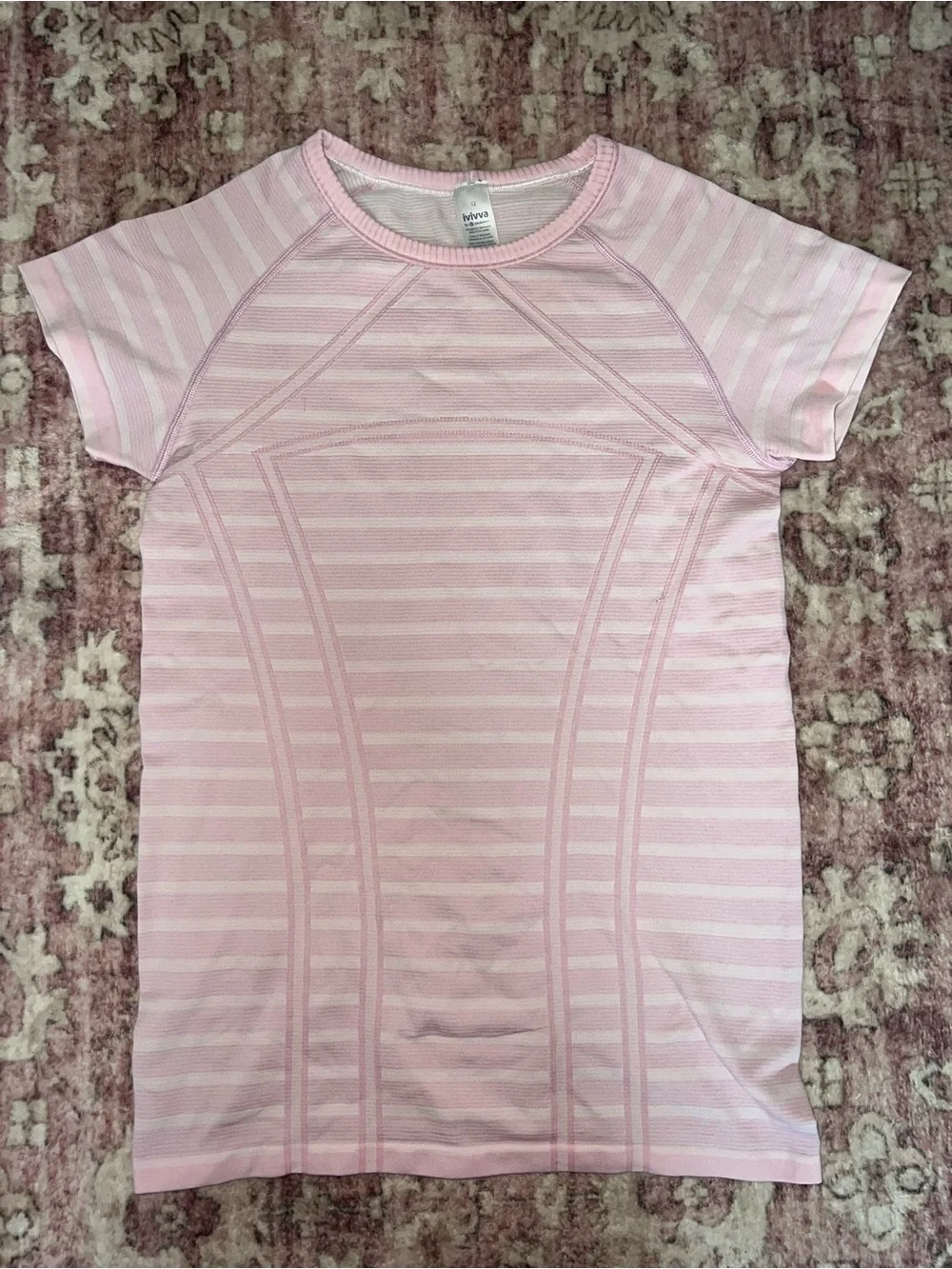 Ivivva Light Pink Striped Crew Neck Athletic Top